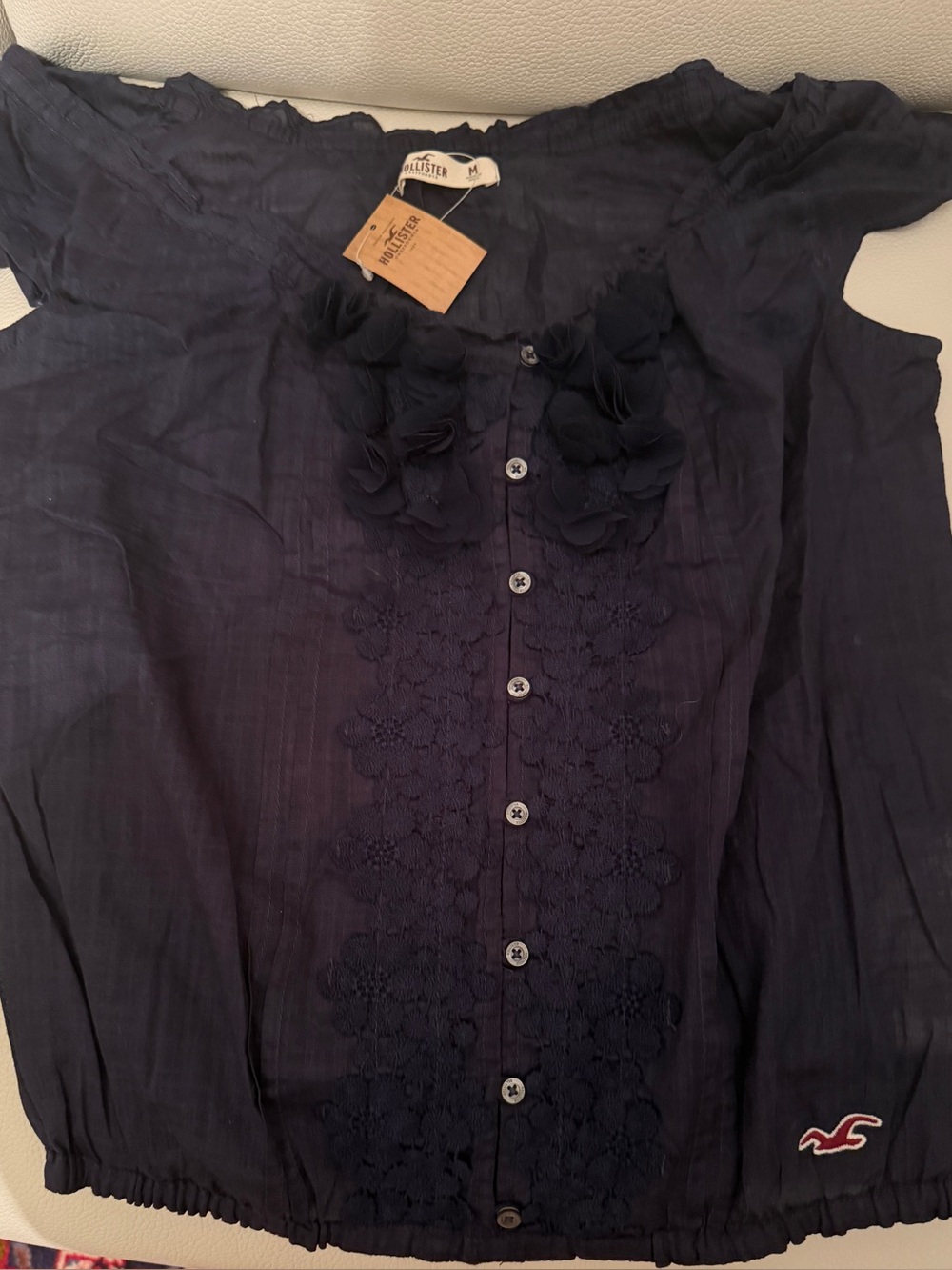 Hollister Dark Navy Button Front Top